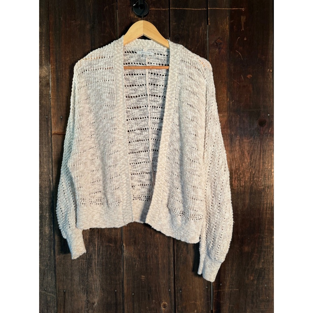 American Eagle Cream Crochet Pointelle Knit Open Front Cardigan XS/S 00486